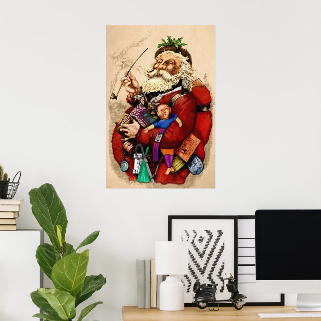 Weihnachten, Viktorianischer Weihnachtsmann Pipe T Poster (Heimbüro)