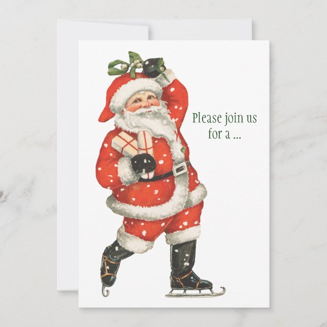 Weihnachten Viktorianischer Weihnachtsmann Skater Einladung (Vorderseite)