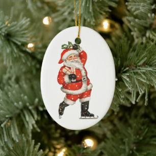 Weihnachten Viktorianischer Weihnachtsmann Skater Keramik Ornament