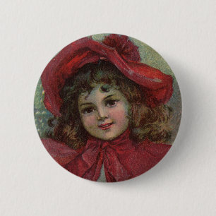 Weihnachten viktorianisches Kind roter Hut Mädchen Button