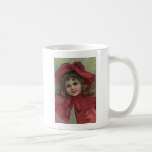 Weihnachten viktorianisches Kind roter Hut Mädchen Kaffeetasse