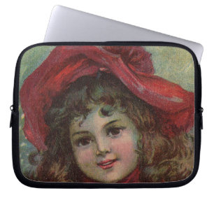 Weihnachten viktorianisches Kind roter Hut Mädchen Laptopschutzhülle