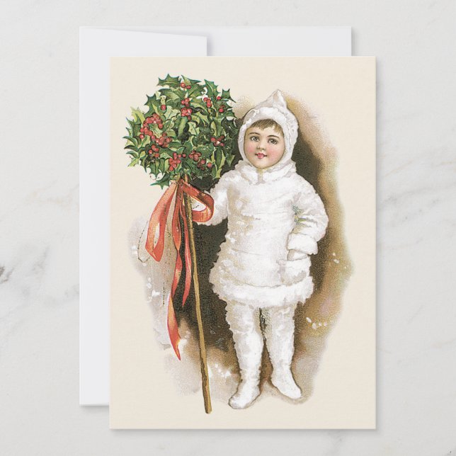 Weihnachten, Viktorianisches Mädchen mit Holly Einladung (Vorderseite)