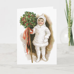 Weihnachten, Viktorianisches Mädchen mit Holly Feiertagskarte
