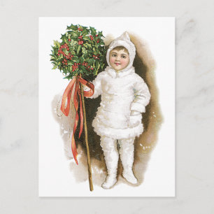 Weihnachten, Viktorianisches Mädchen mit Holly Feiertagspostkarte