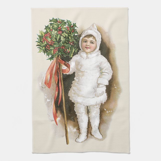 Weihnachten, Viktorianisches Mädchen mit Holly Geschirrtuch (Vertikal)