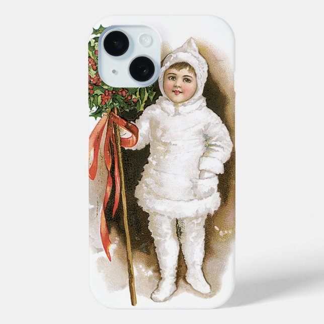 Weihnachten, Viktorianisches Mädchen mit Holly iPhone 15 Hülle (Rückseite)
