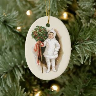 Weihnachten, Viktorianisches Mädchen mit Holly Keramik Ornament