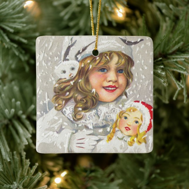 Weihnachten Viktorianisches Mädchen mit Puppe im S Keramikornament (Baum)