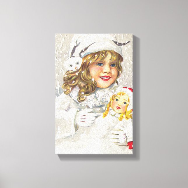 Weihnachten Viktorianisches Mädchen mit Puppe im S Leinwanddruck (Vorderseite)