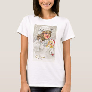 Weihnachten Viktorianisches Mädchen mit Puppe im S T-Shirt