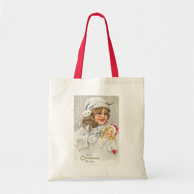 Weihnachten Viktorianisches Mädchen mit Puppe im S Tragetasche (Vorne)