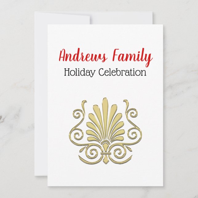 Weihnachten Vintag Art Deco Gold Plume Arabesque Einladung (Vorderseite)