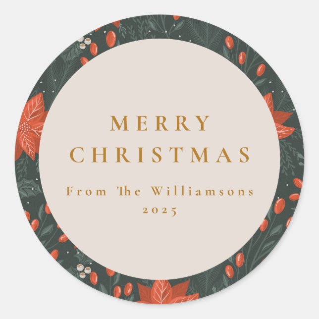 Weihnachten Vintag Roter Botanischer Garten Custom Runder Aufkleber (Vorderseite)