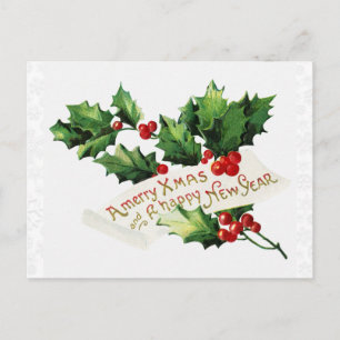 Weihnachten Vintag Winter Holly Snowflake Postkarte