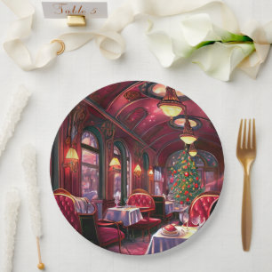 Weihnachten Vintage-Dampflok Schnee gefrorene Wald Pappteller
