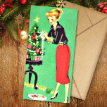 Weihnachten Vintage Girl Decorates Tree<br><div class="desc">Weihnachten Vintages Mädchen dekoriert Tree Holiday Card.</div>