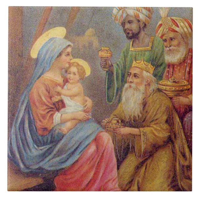 Weihnachten Vintage Krippe Jesus Illustration Fliese (Vorderseite)