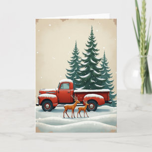 Weihnachten Vintage-LKW Hirsch Schnee Karte