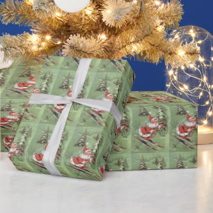 Weihnachten Vintage Retro Weihnachtsmann auf Skier Geschenkpapier