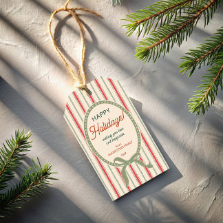 Weihnachten vintage rot grün gestreift mit Glocken Geschenkanhänger