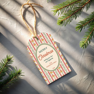 Weihnachten vintage rot grün gestreift mit Glocken Geschenkanhänger