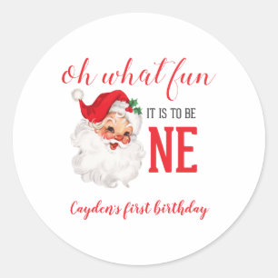 Weihnachten Vintage Santa Erster Geburtstag Runder Aufkleber