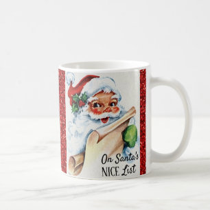 Weihnachten Vintage Santa Nice List roter Glitter Kaffeetasse