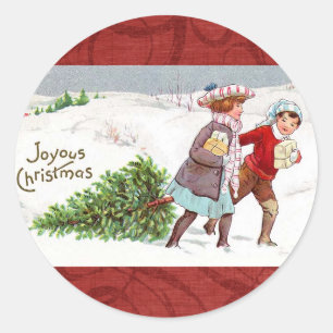 Weihnachten Vintage Viktorianische Kinderklammern Runder Aufkleber