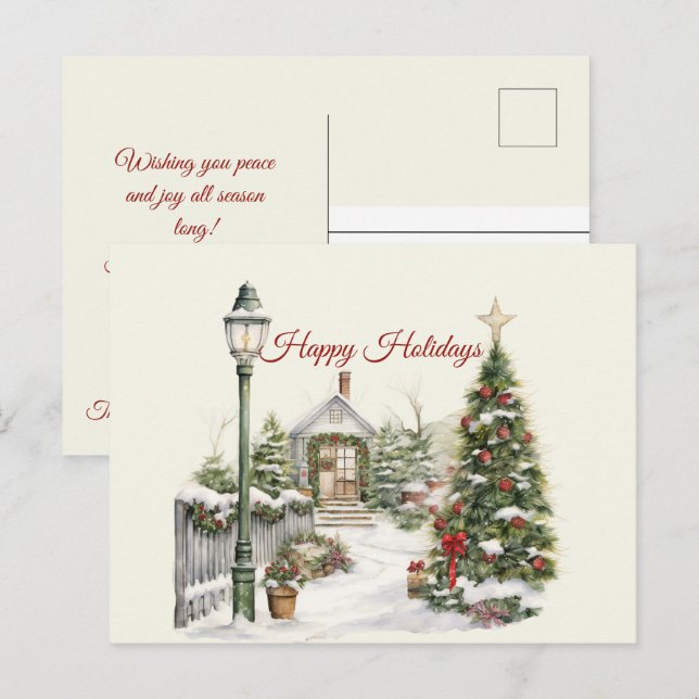 Weihnachten Vintage Winterlandschaft glückliche Fe Postkarte (Vorne/Hinten)
