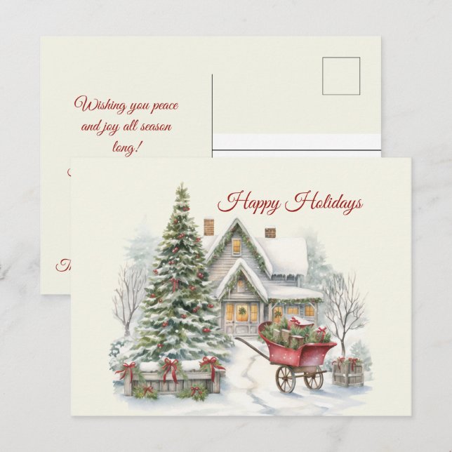 Weihnachten Vintage Winterlandschaft glückliche Fe Postkarte (Vorne/Hinten)