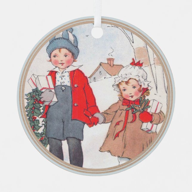 Weihnachten Vintager Kinderjunge Urlaub Ornament Aus Metall (Vorderseite)