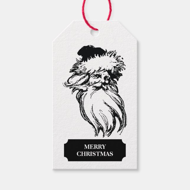 Weihnachten Vintager Schwarz-weißer Weihnachtsmann Geschenkanhänger (Vorderseite)