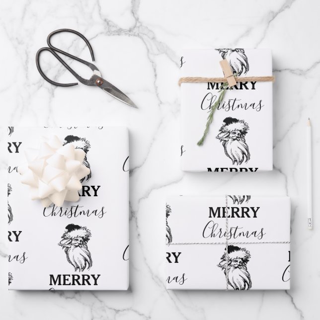 Weihnachten Vintager Schwarz-weißer Weihnachtsmann Geschenkpapier Set (Vorderseite)