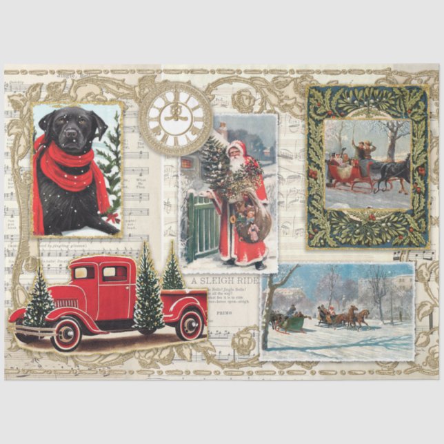 Weihnachten Vintager Weihnachts-Labrador-Dekoupage Seidenpapier (Vorderseite)