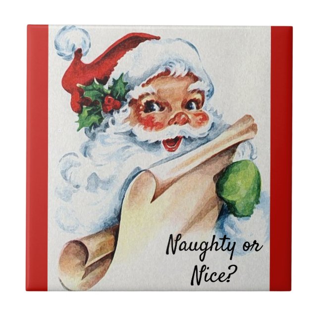 Weihnachten Vintager Weihnachtsklaus Naughty oder  Fliese (Vorderseite)