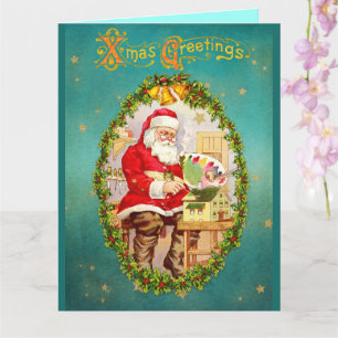 Weihnachten Vintager Weihnachtsmann in Seiner Werk Karte