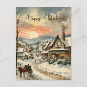 Weihnachten Vintages Dorf Happy Holidays Postcard