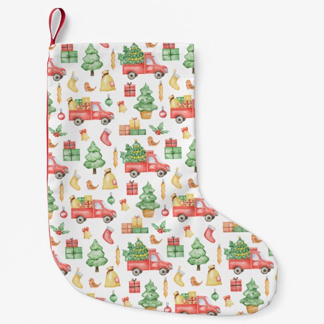 Weihnachten Vintages Rotlastmuster Kleiner Weihnachtsstrumpf (Vorderseite)