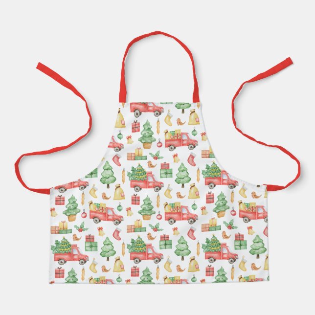 Weihnachten Vintages Rotlastmuster Schürze (Vorderseite)