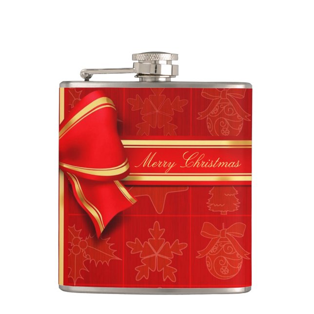 Weihnachten Vinyl Wrapped Flask/RedBow Flachmann (Vorderseite)