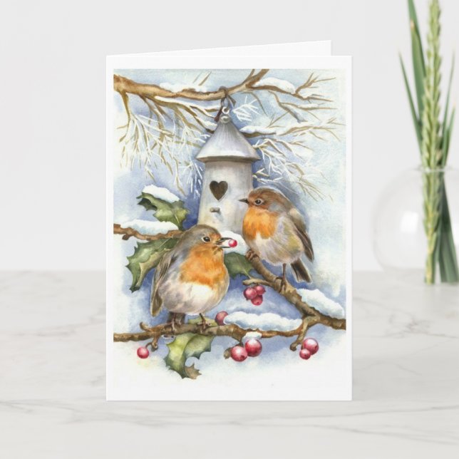 Weihnachten - Vögel und Holly Berries, Karte (Vorderseite)