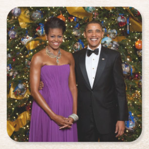 Weihnachten von Präsident Barack Obama und Michell Rechteckiger Pappuntersetzer