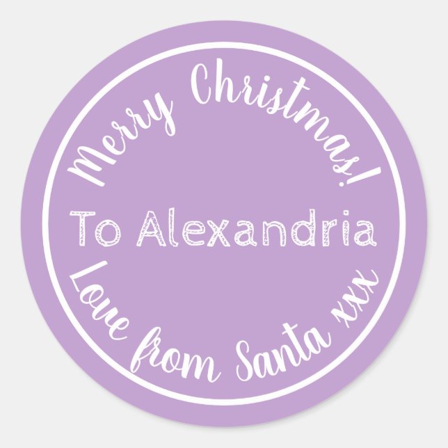 Weihnachten von Santa Personalisiert Lila Lilac Runder Aufkleber (Vorderseite)