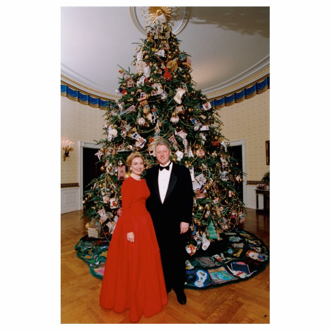 Weihnachten von US-Präsident Bill Clinton & Hillar Fotoskulptur Ornament (Vorne)