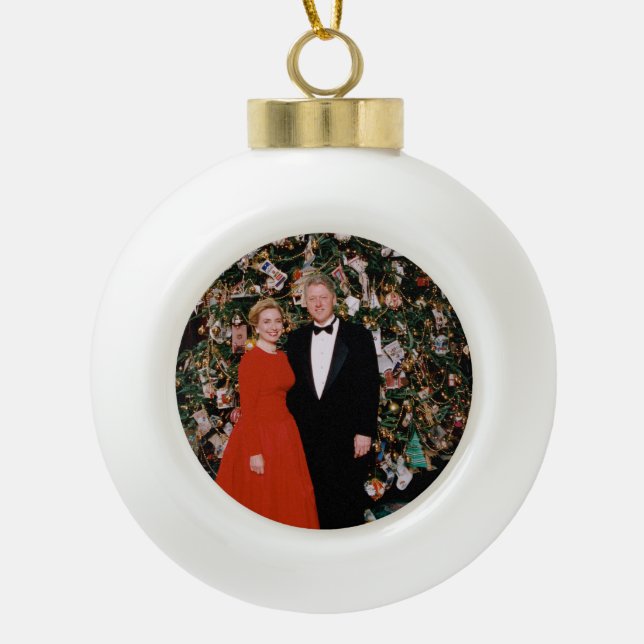 Weihnachten von US-Präsident Bill Clinton & Hillar Keramik Kugel-Ornament (Vorderseite)