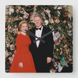 Weihnachten von US-Präsident Bill Clinton & Hillar Quadratische Wanduhr