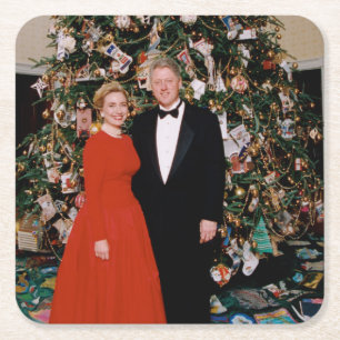 Weihnachten von US-Präsident Bill Clinton & Hillar Rechteckiger Pappuntersetzer