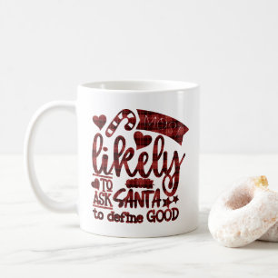 Weihnachten Wahrscheinlich Frag Santa Plaid Monogr Kaffeetasse