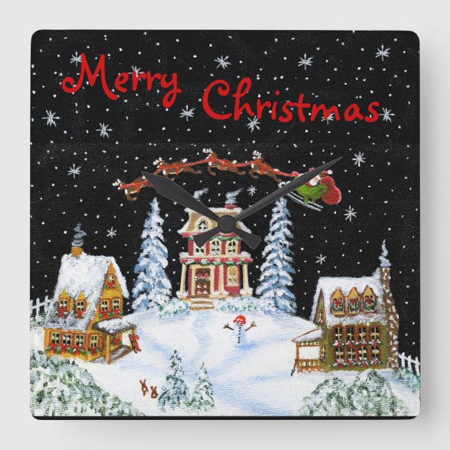 Weihnachten, Wand, Uhr, Sankt, Klaus, Ren, Quadratische Wanduhr (Vorderseite)